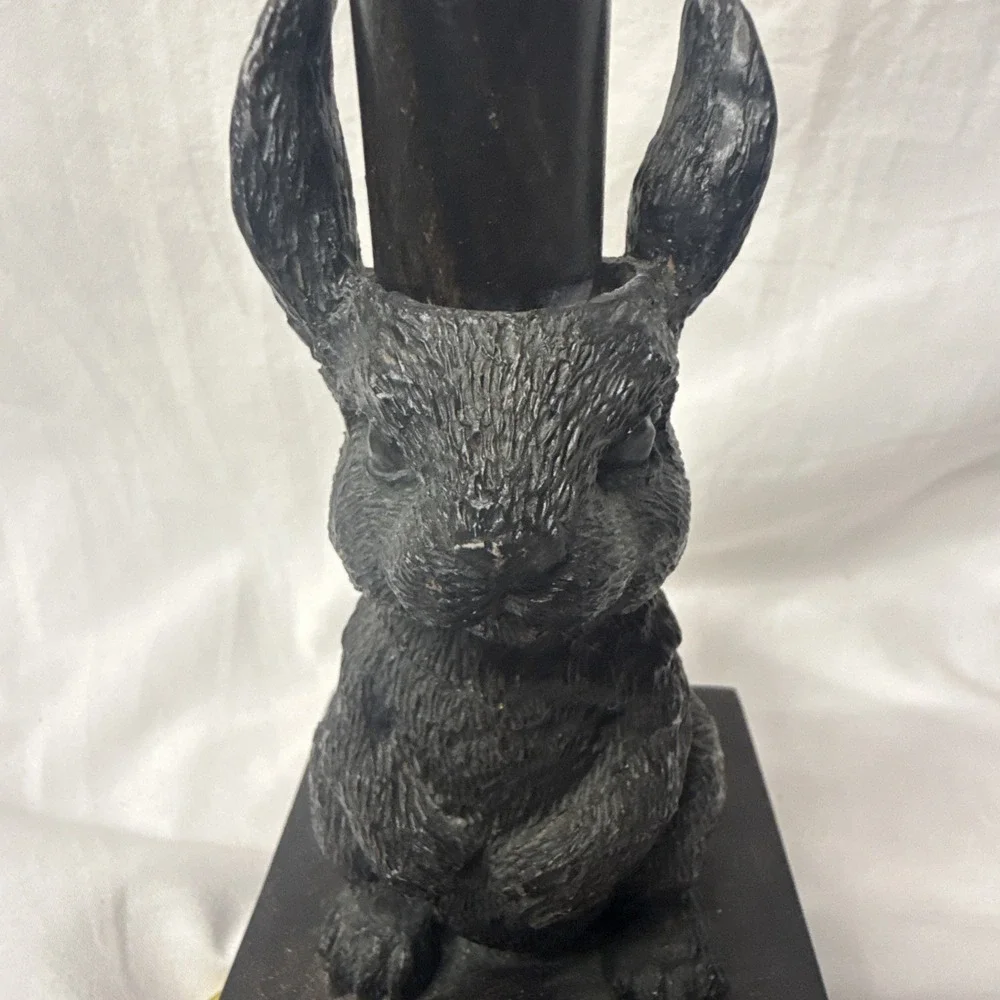 VTG Rabbit Table Lamp Bunny Base Fringe Shade Rustic Whimsy Cottage Goth Decor